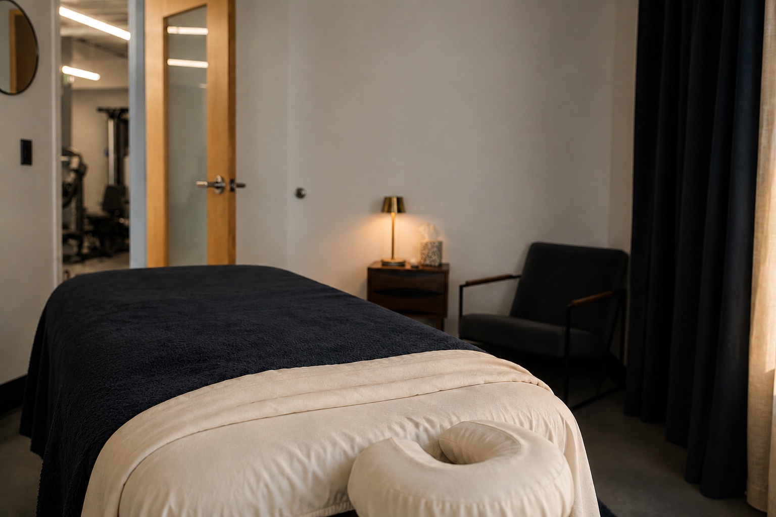 Massage table and face cradle in Rachel Suen’s Portland treatment studio